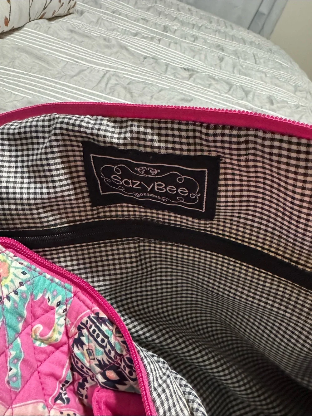 Pink Quilted Elephant Print Tote Bag and Matching Small Bag